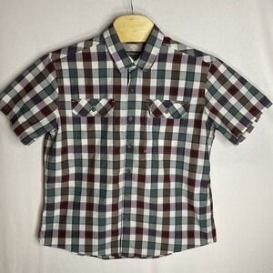 Eddie Bauer Men's Green Red Plaid Short‎ Sleeve Button Up XL Performance Shirt